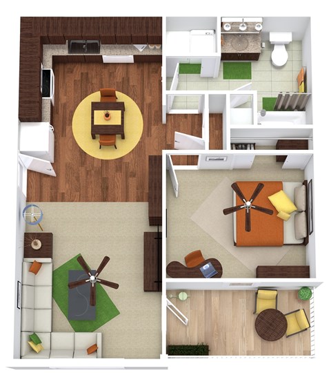 Floor plan for 1 bed, 1 bath, 765 sqft